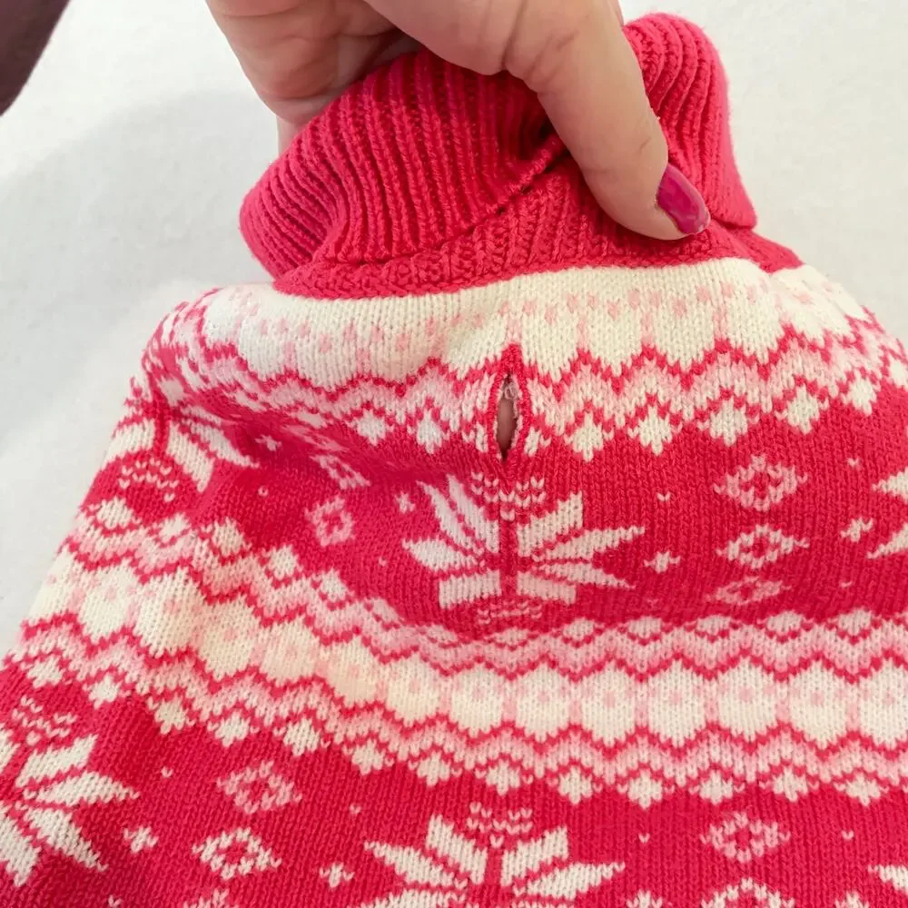 Dog Sweater Size Medium Pink White Knit Snowflake Fair Isle Winter Christmas